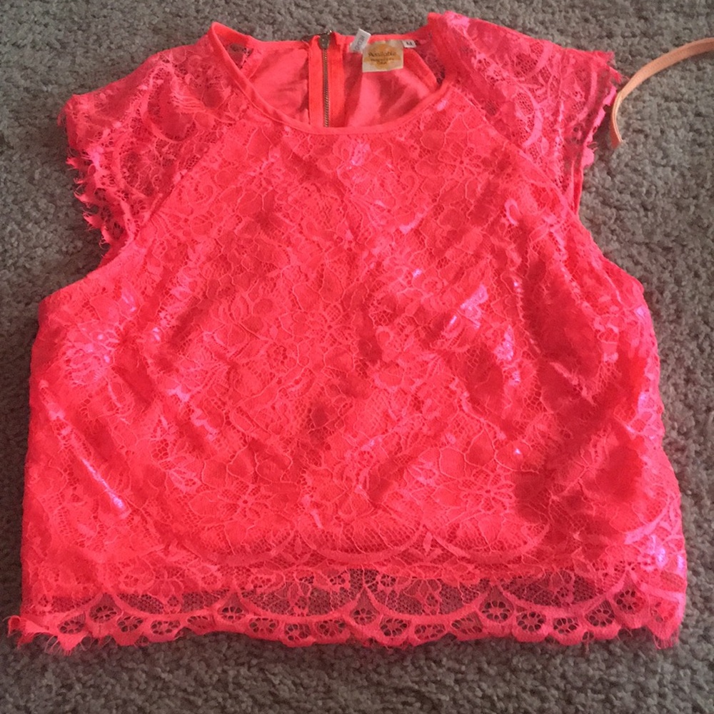 Fluorescent pink lace crop top